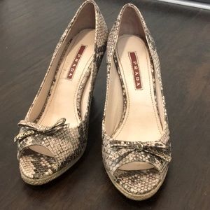 Prada snakeskin peep toe wedges